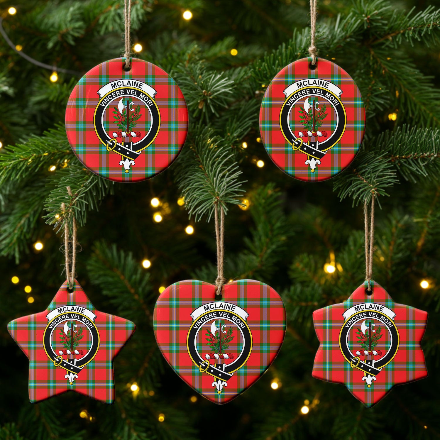 McLaine of Loch Buie Tartan Crest Christmas Ceramic Ornament