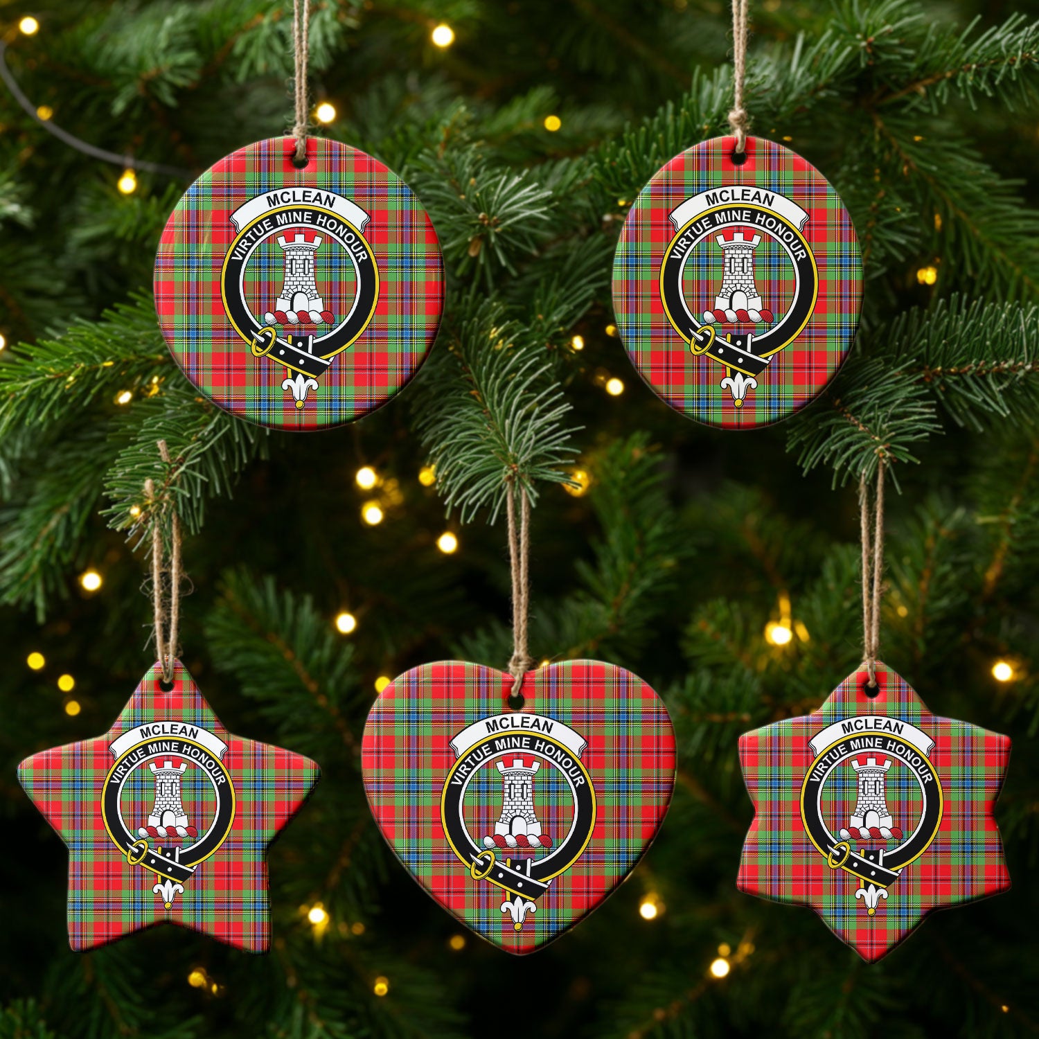 McLean of Duart Modern Tartan Crest Christmas Ceramic Ornament