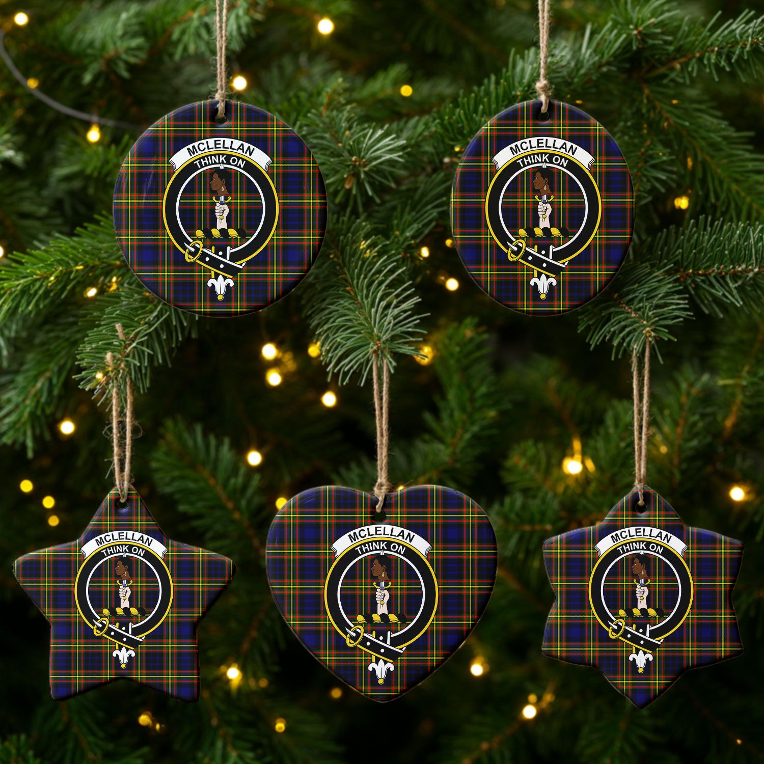 McLellan Modern Tartan Crest Christmas Ceramic Ornament