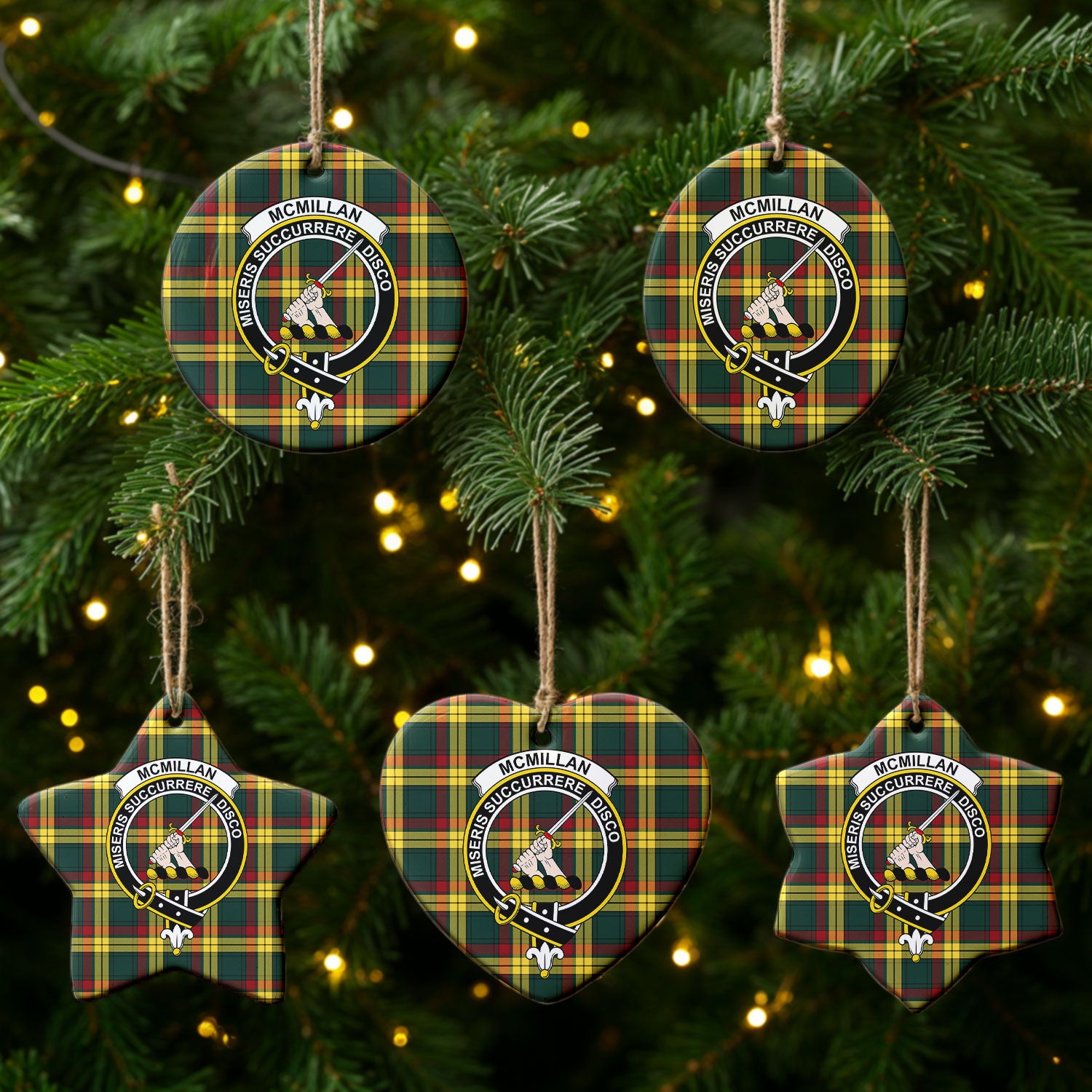 McMillan Old Modern Tartan Crest Christmas Ceramic Ornament
