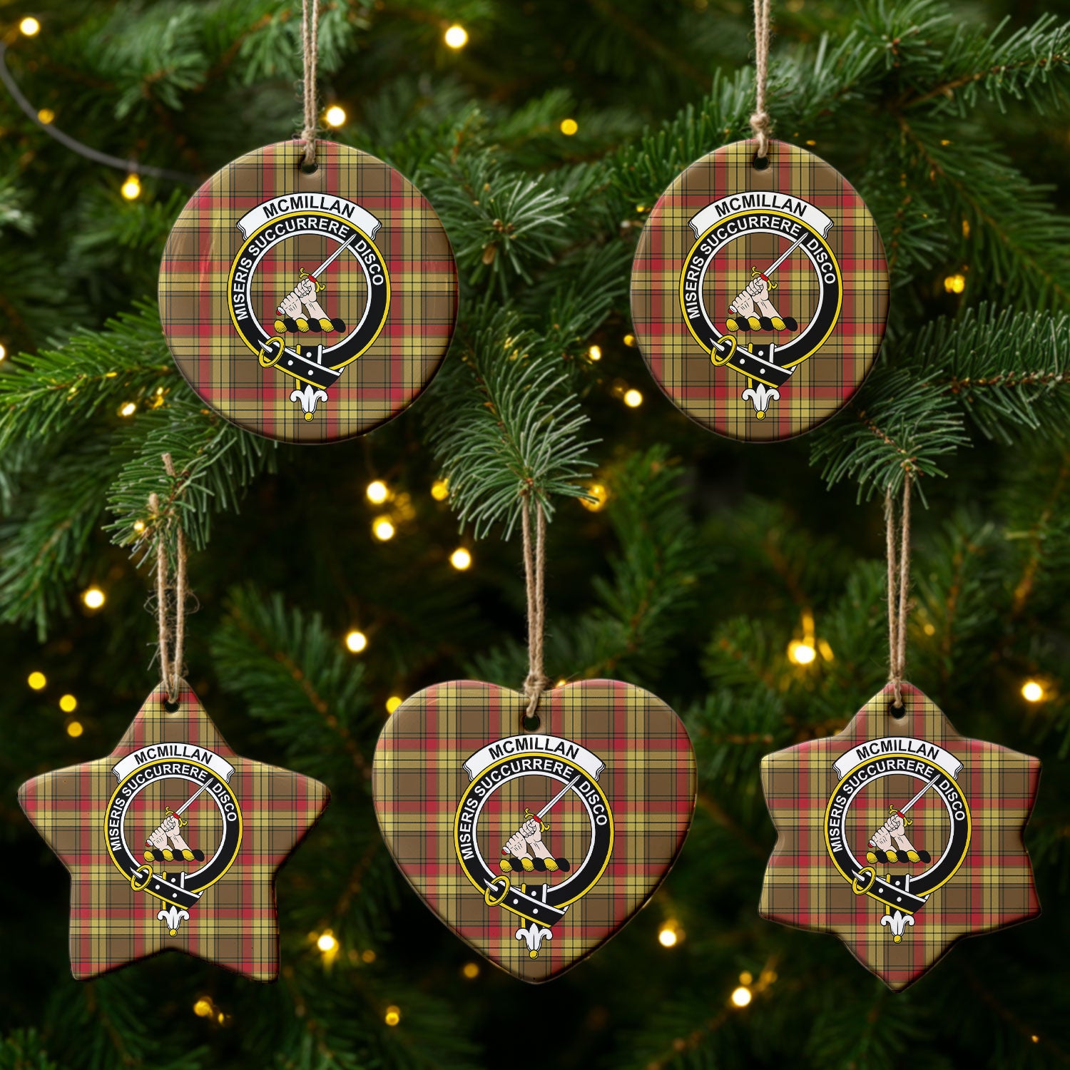 McMillan Old Weathered Tartan Crest Christmas Ceramic Ornament