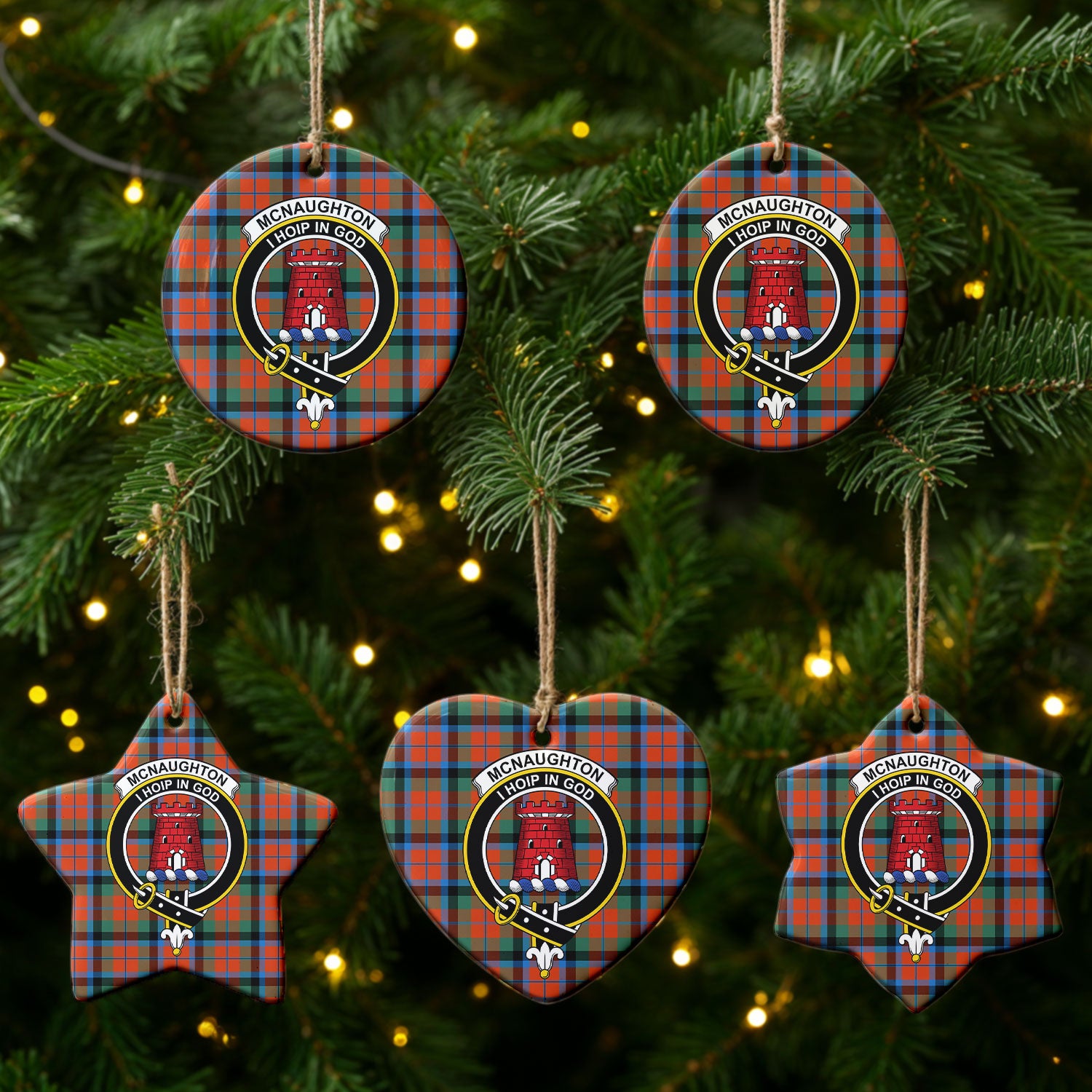 McNaughton Ancient Tartan Crest Christmas Ceramic Ornament