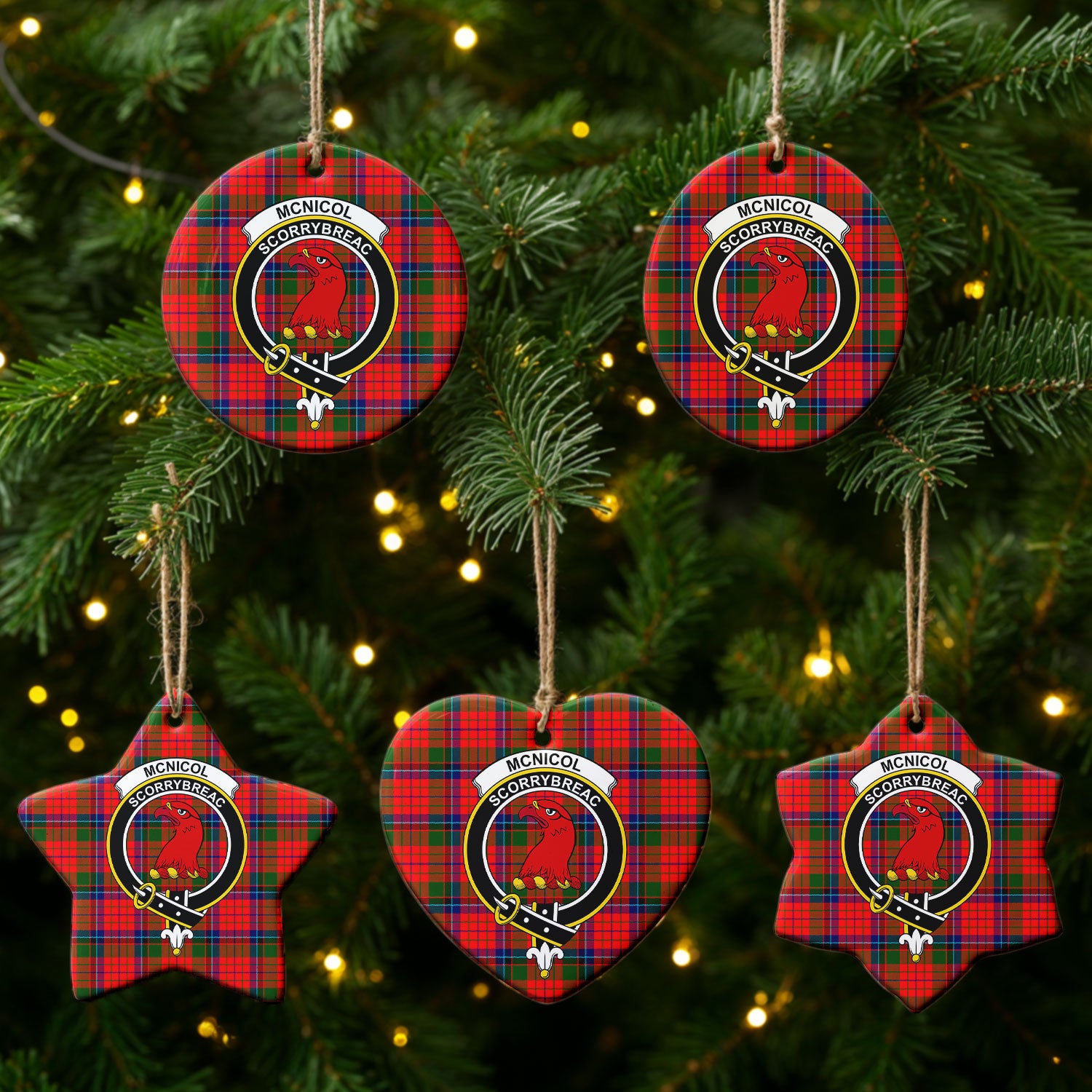 McNicol (of Scorrybreac) Tartan Crest Christmas Ceramic Ornament