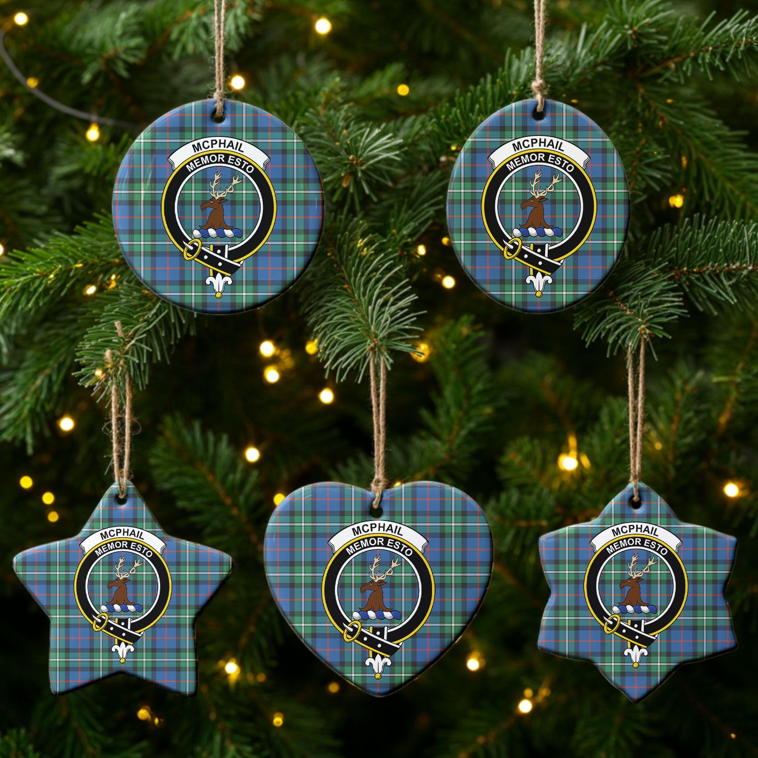 McPhail Hunting Ancient Tartan Crest Christmas Ceramic Ornament