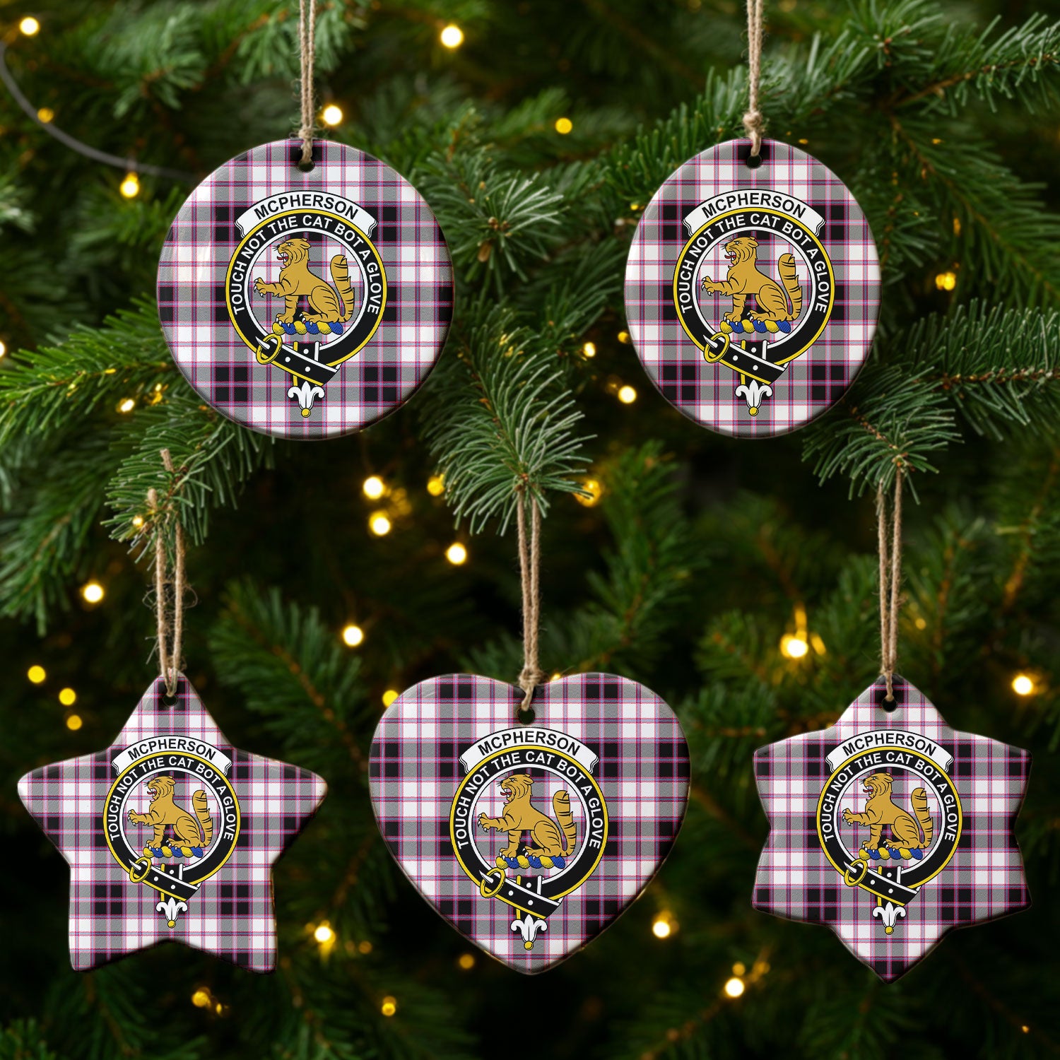 McPherson Hunting Modern Tartan Crest Christmas Ceramic Ornament