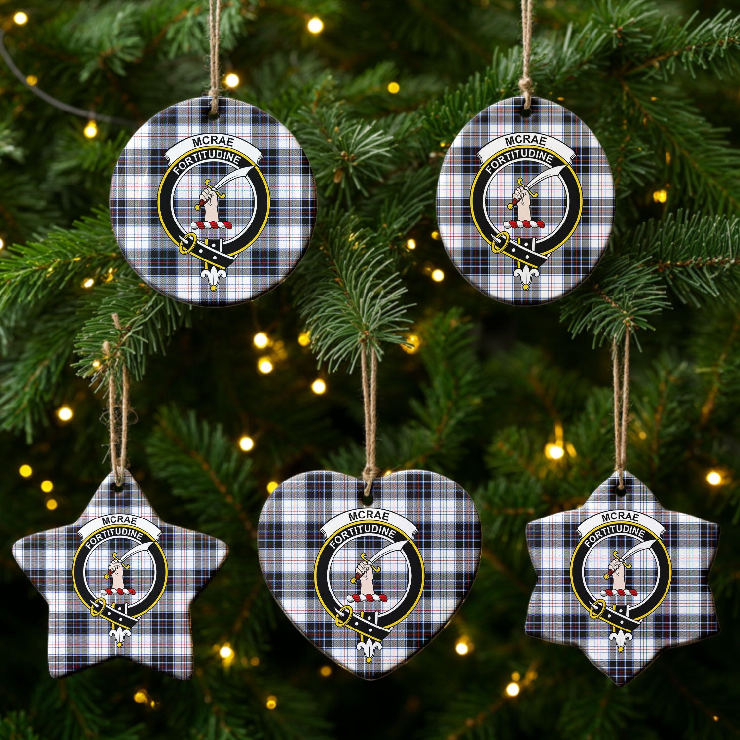 McRae Dress Modern Tartan Crest Christmas Ceramic Ornament