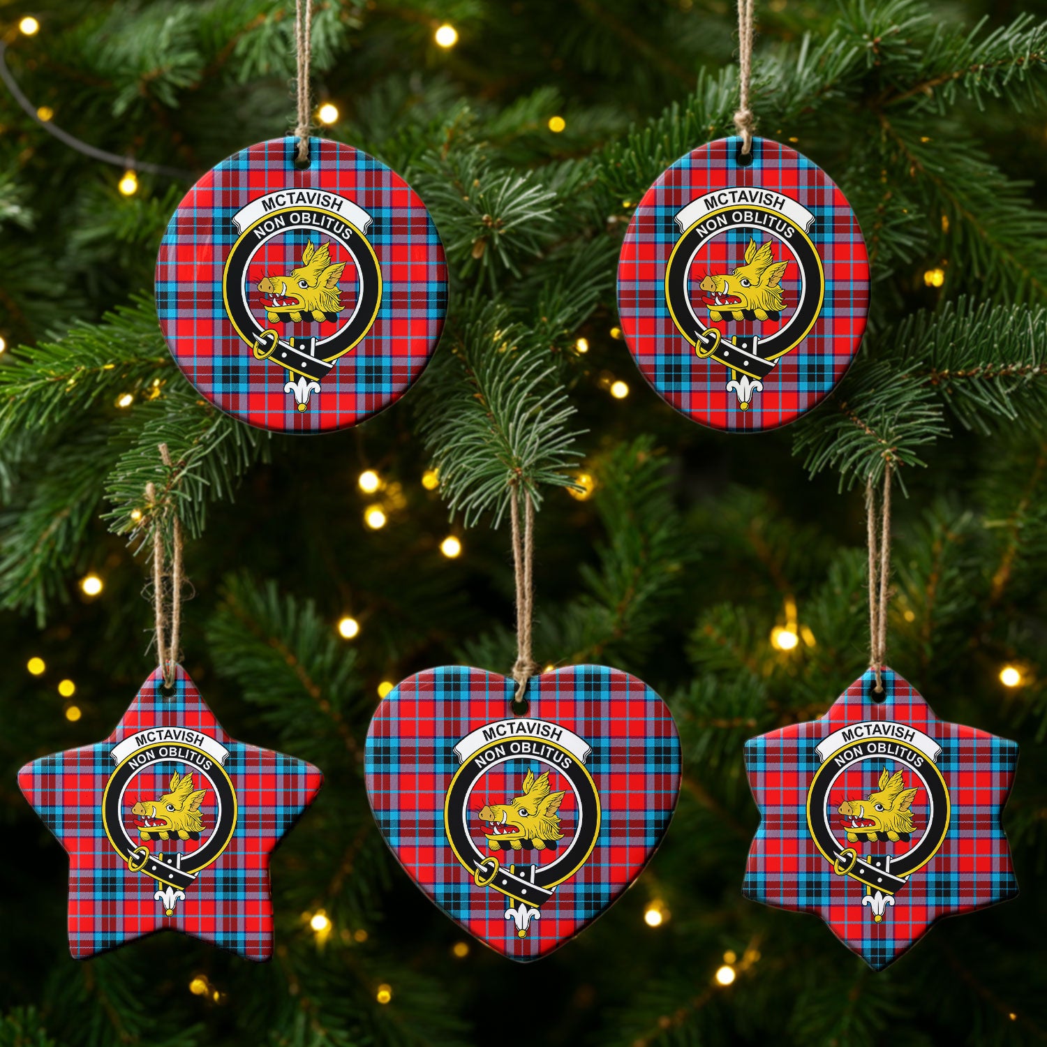 McTavish Modern Tartan Crest Christmas Ceramic Ornament