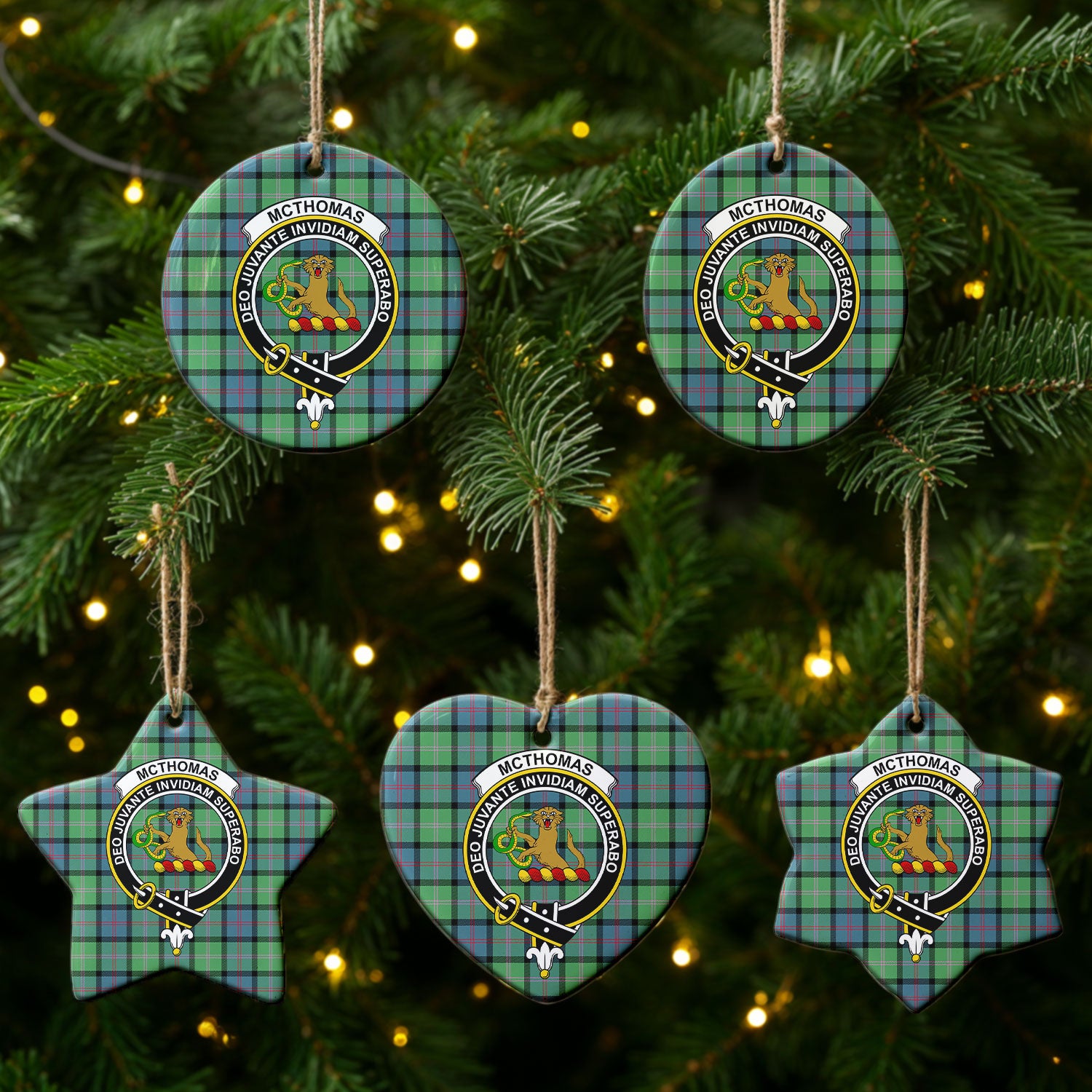 McThomas Ancient Tartan Crest Christmas Ceramic Ornament