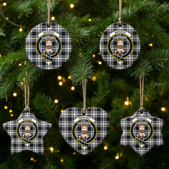 Menzies Black - White Modern Tartan Crest Christmas Ceramic Ornament