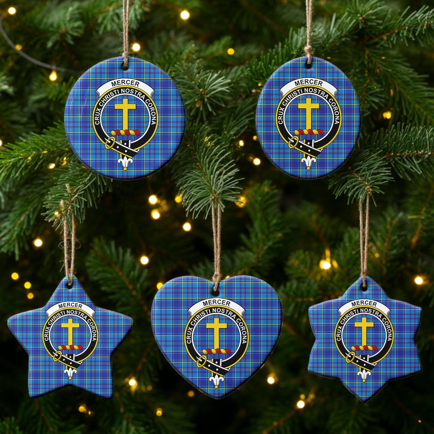 Mercer Modern Tartan Crest Christmas Ceramic Ornament