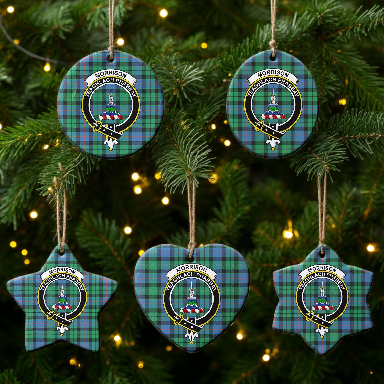 Morrison Ancient Tartan Crest Christmas Ceramic Ornament