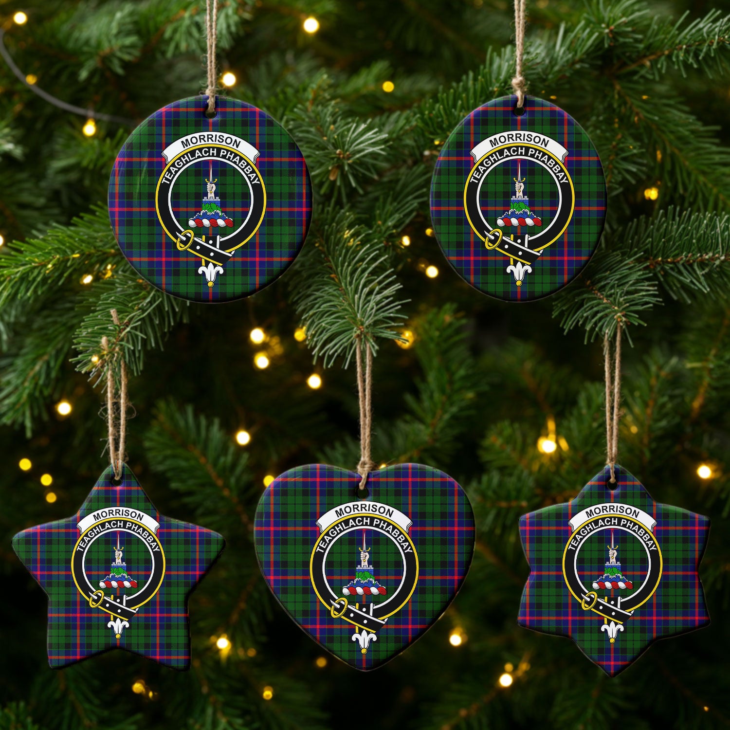 Morrison Modern Tartan Crest Christmas Ceramic Ornament