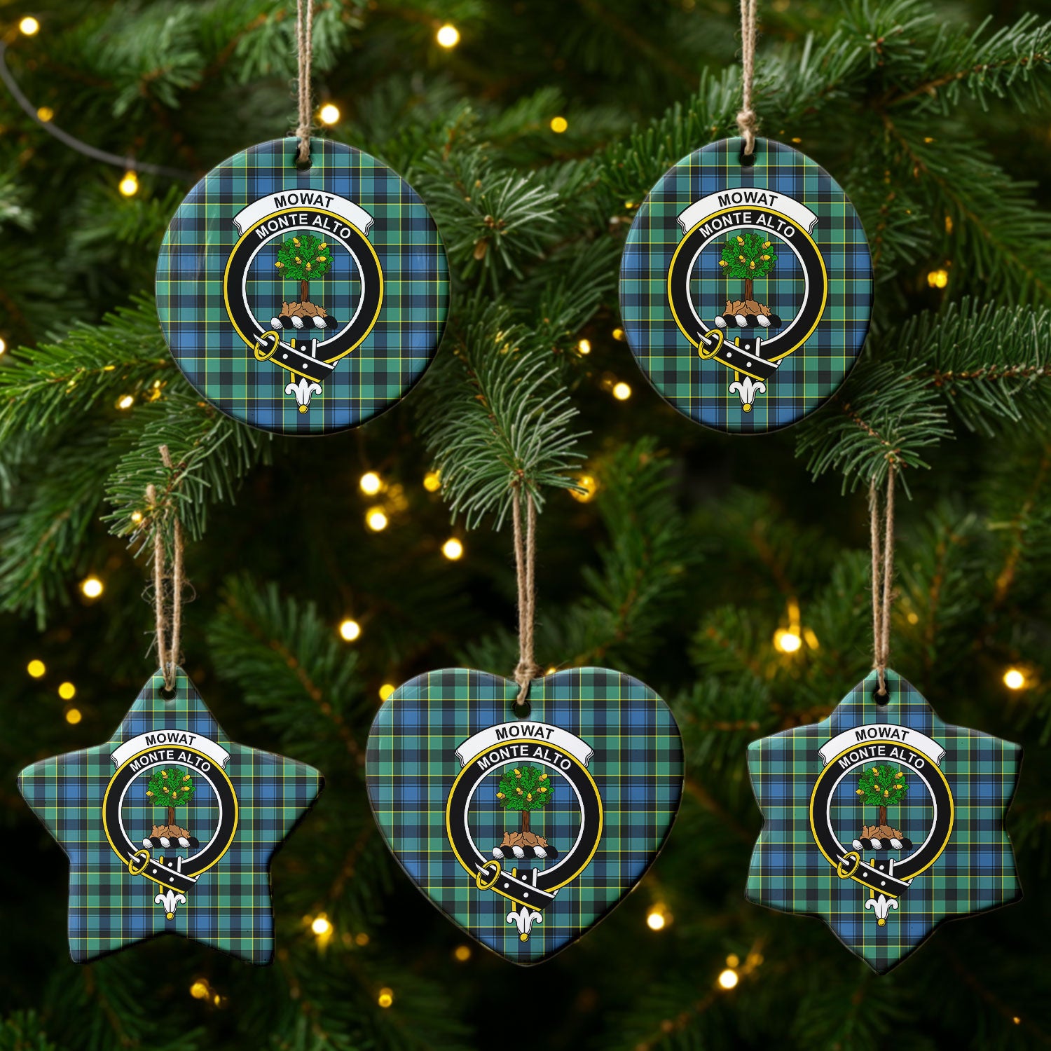 Mowat Ancient Tartan Crest Christmas Ceramic Ornament