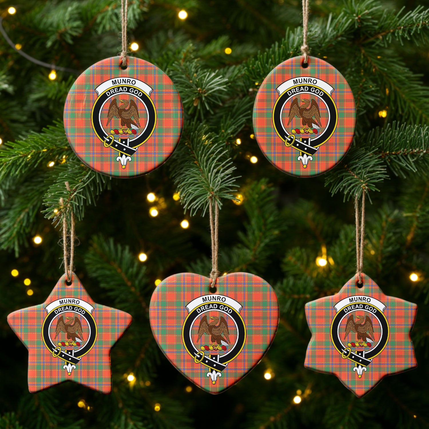 Munro Ancient Tartan Crest Christmas Ceramic Ornament