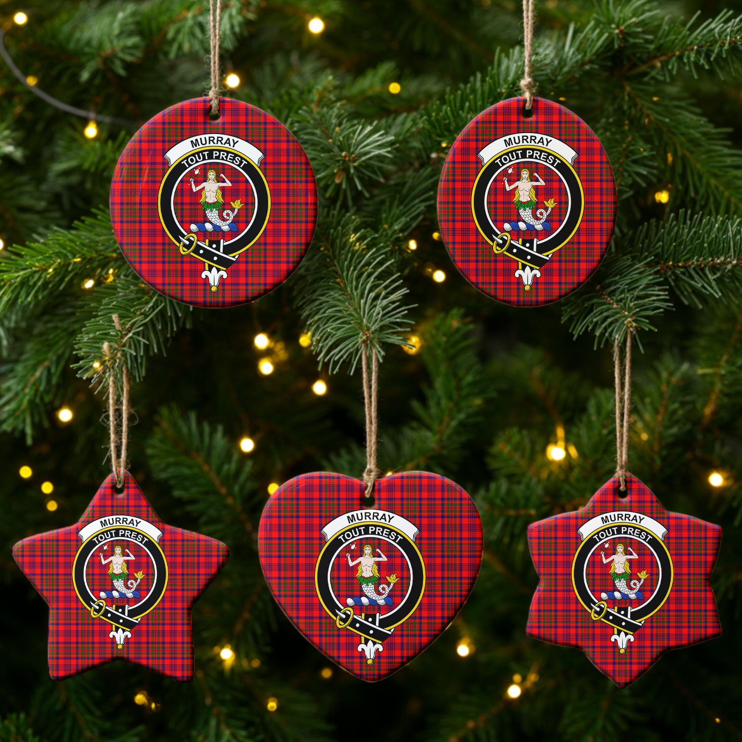 Murray (of Dysart) Tartan Crest Christmas Ceramic Ornament