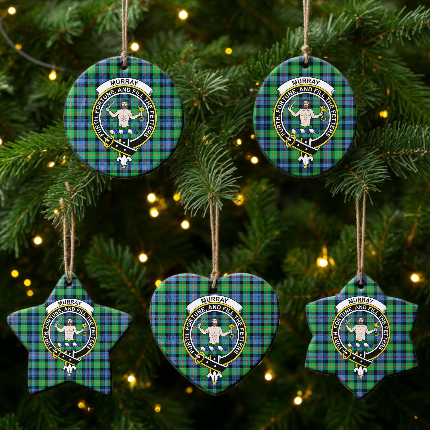 Murray of Atholl Ancient Tartan Crest Christmas Ceramic Ornament