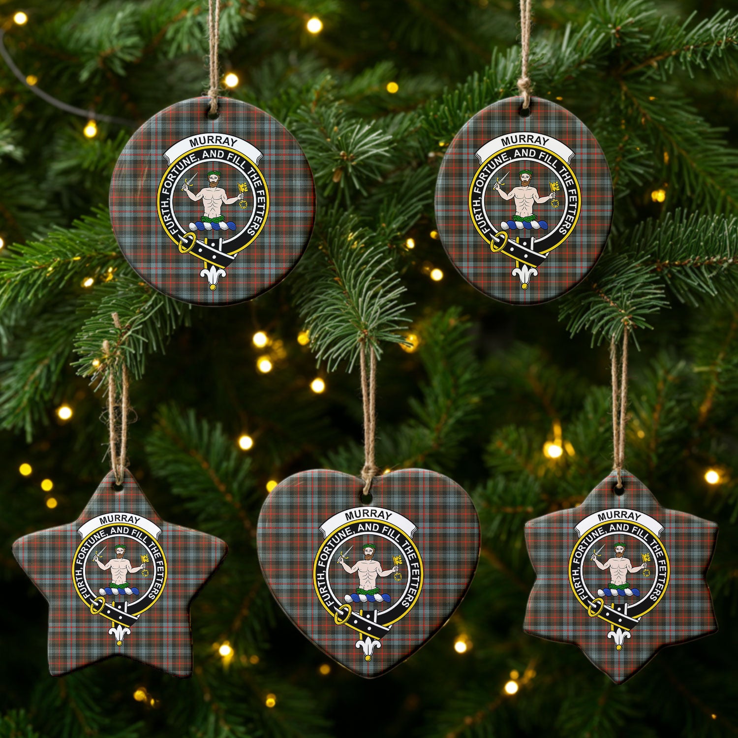 Murray of Atholl Weathered Tartan Crest Christmas Ceramic Ornament