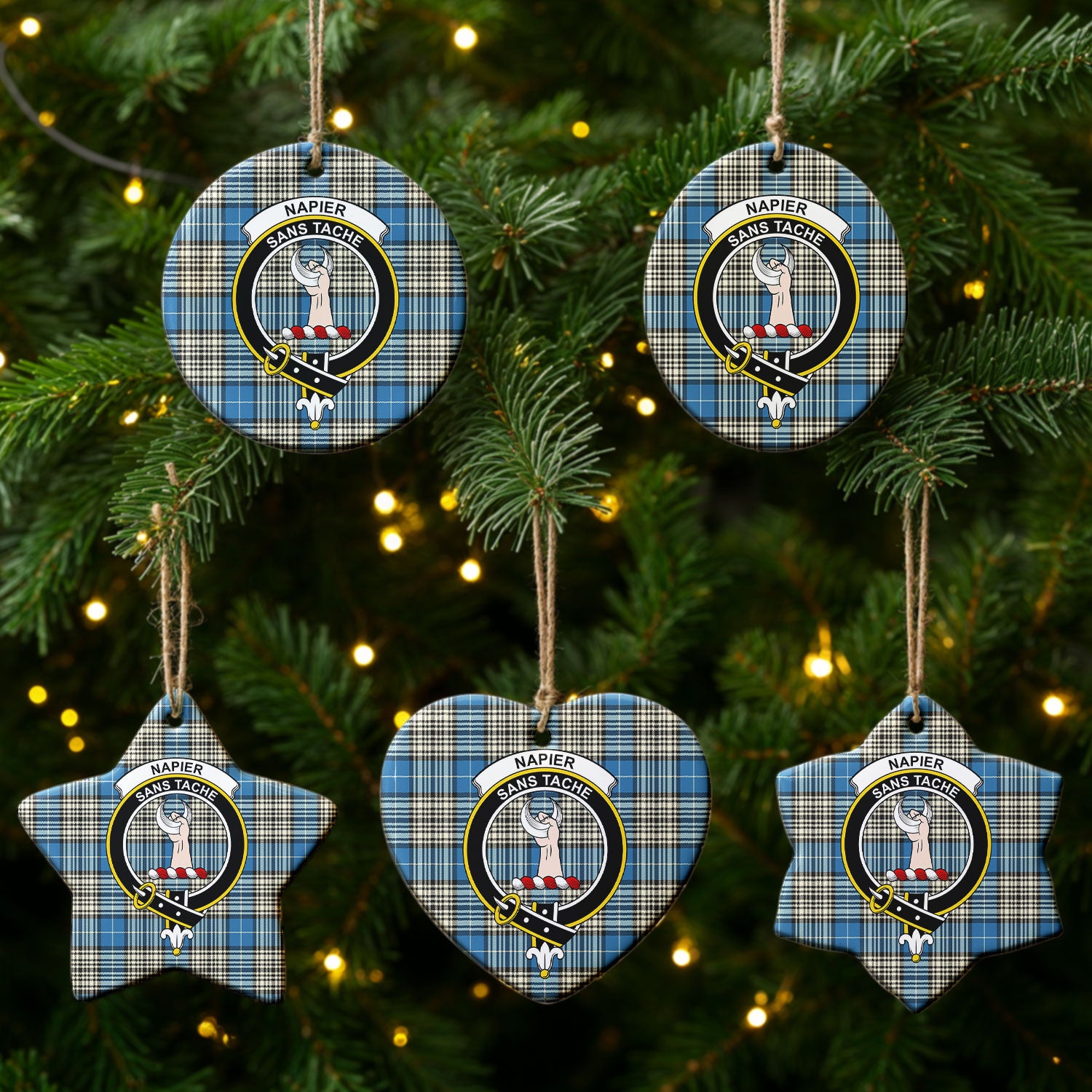 Napier Ancient Tartan Crest Christmas Ceramic Ornament