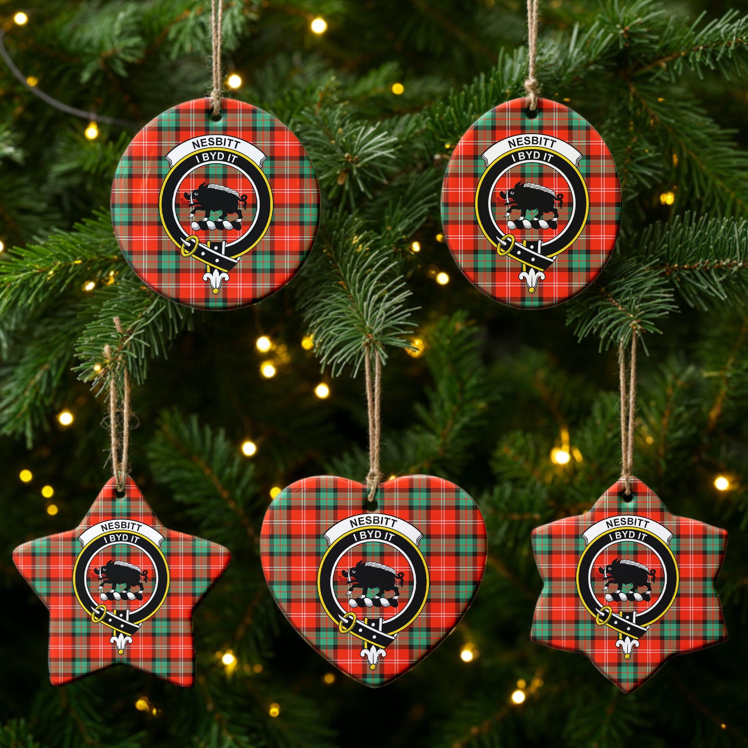 Nesbitt Ancient Tartan Crest Christmas Ceramic Ornament