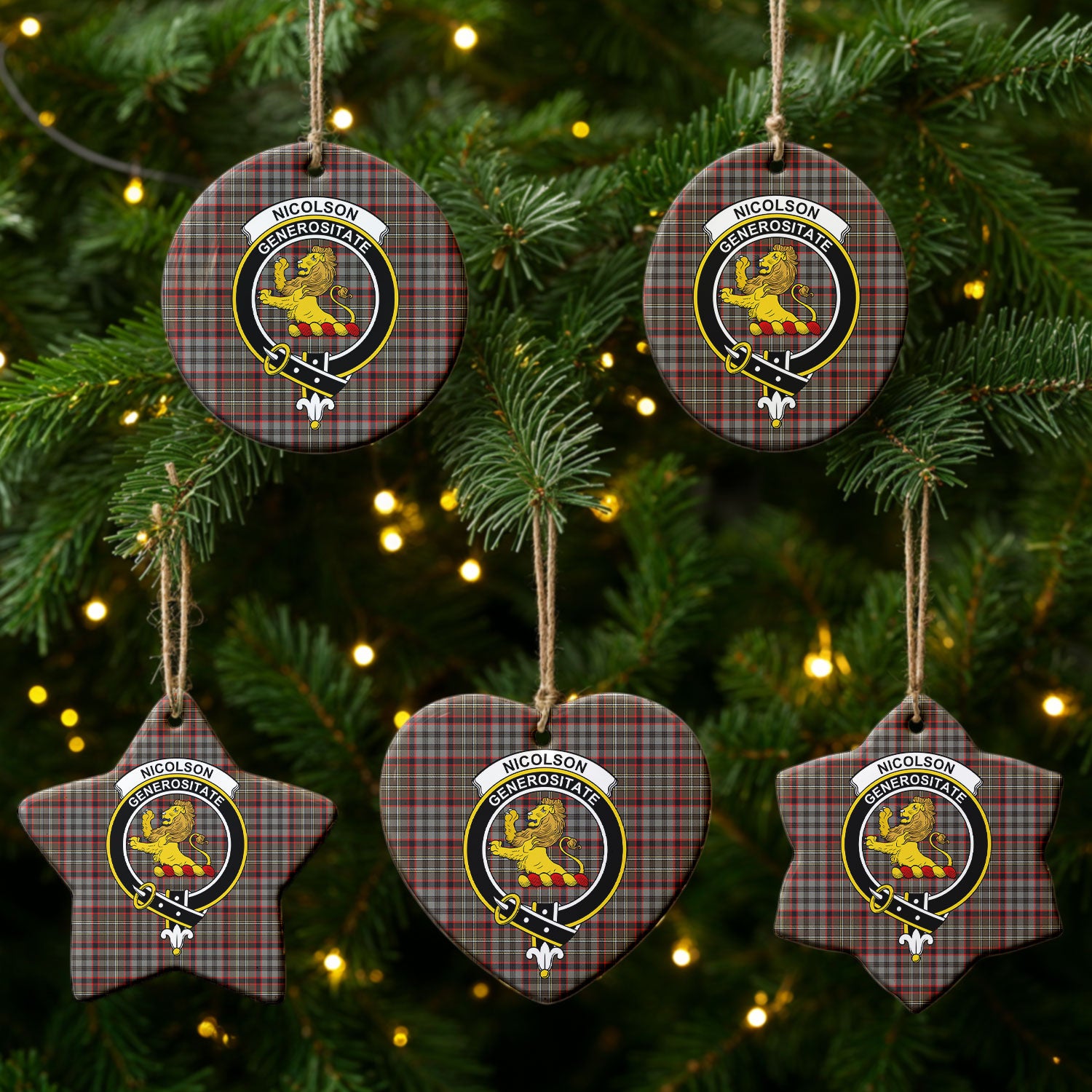 Nicolson Hunting Weathered Tartan Crest Christmas Ceramic Ornament