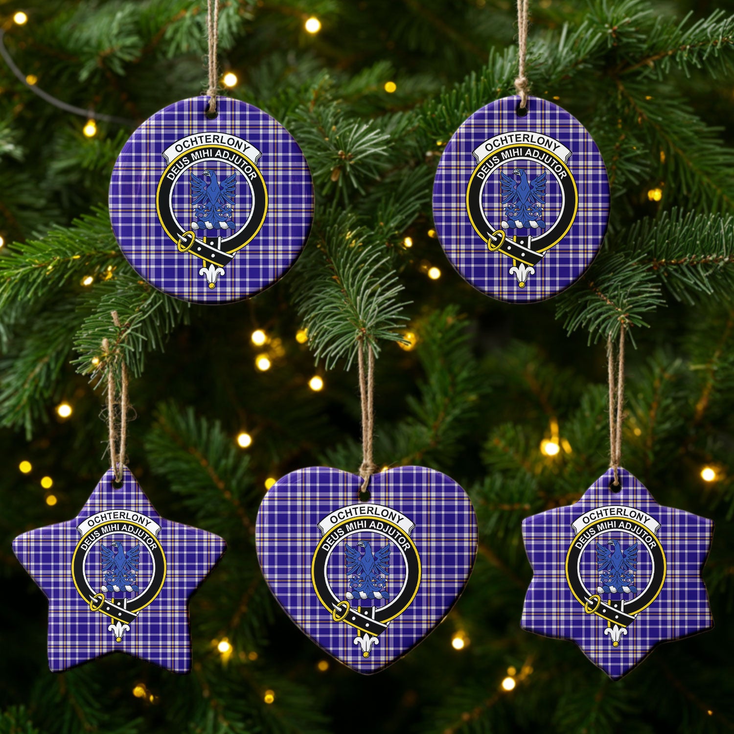 Ochterlony Tartan Crest Christmas Ceramic Ornament
