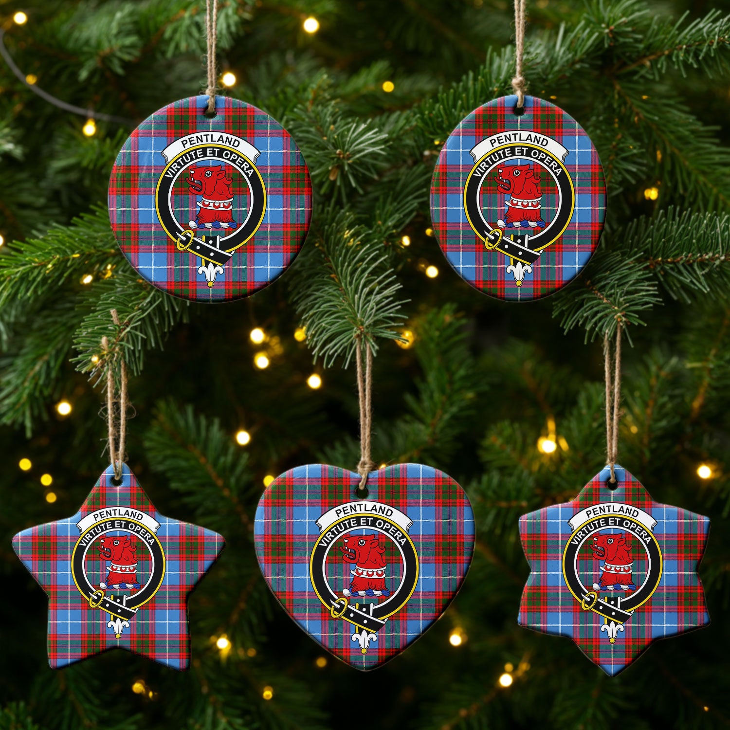 Pentland Tartan Crest Christmas Ceramic Ornament