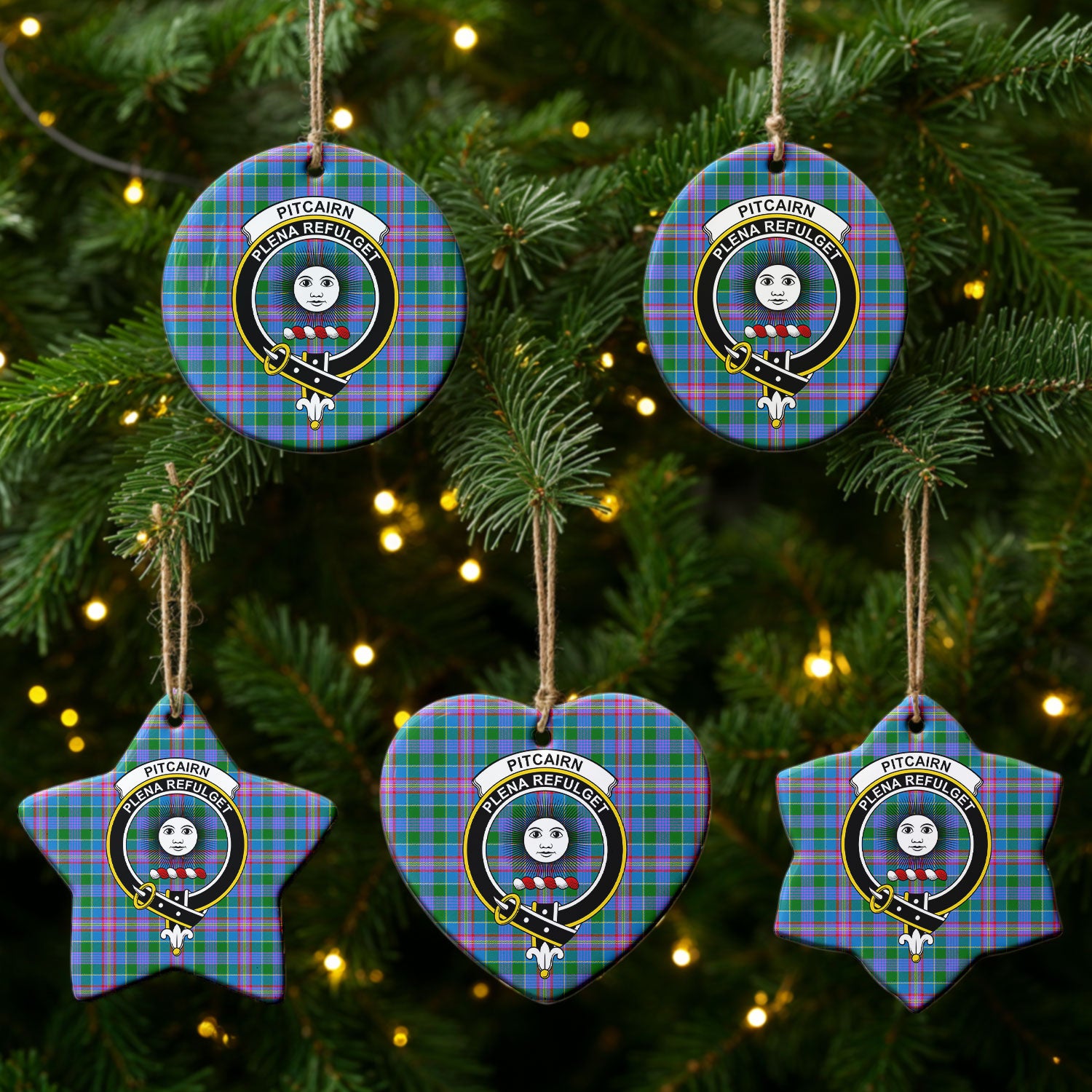 Pitcairn Hunting Tartan Crest Christmas Ceramic Ornament