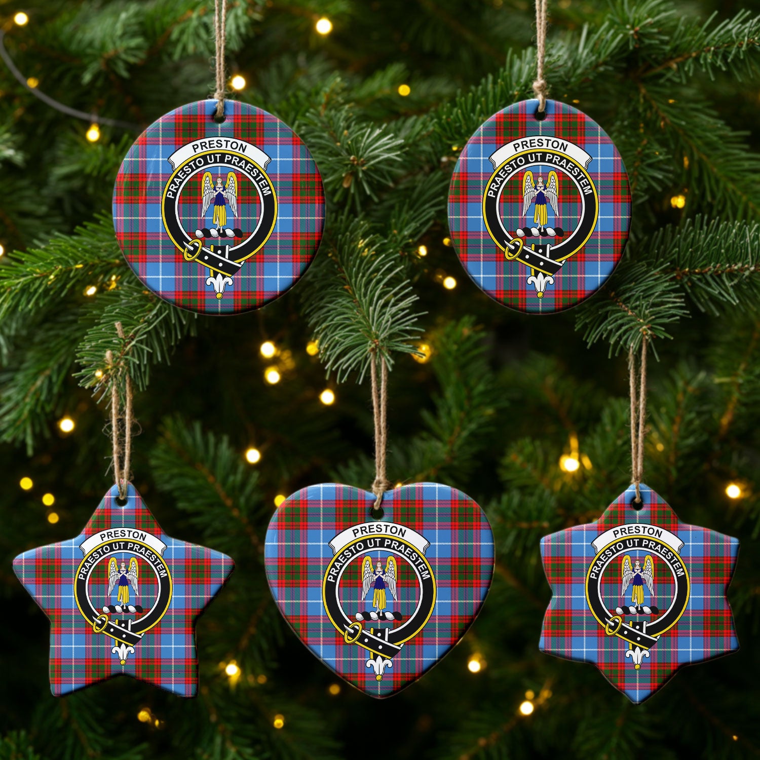 Preston Tartan Crest Christmas Ceramic Ornament