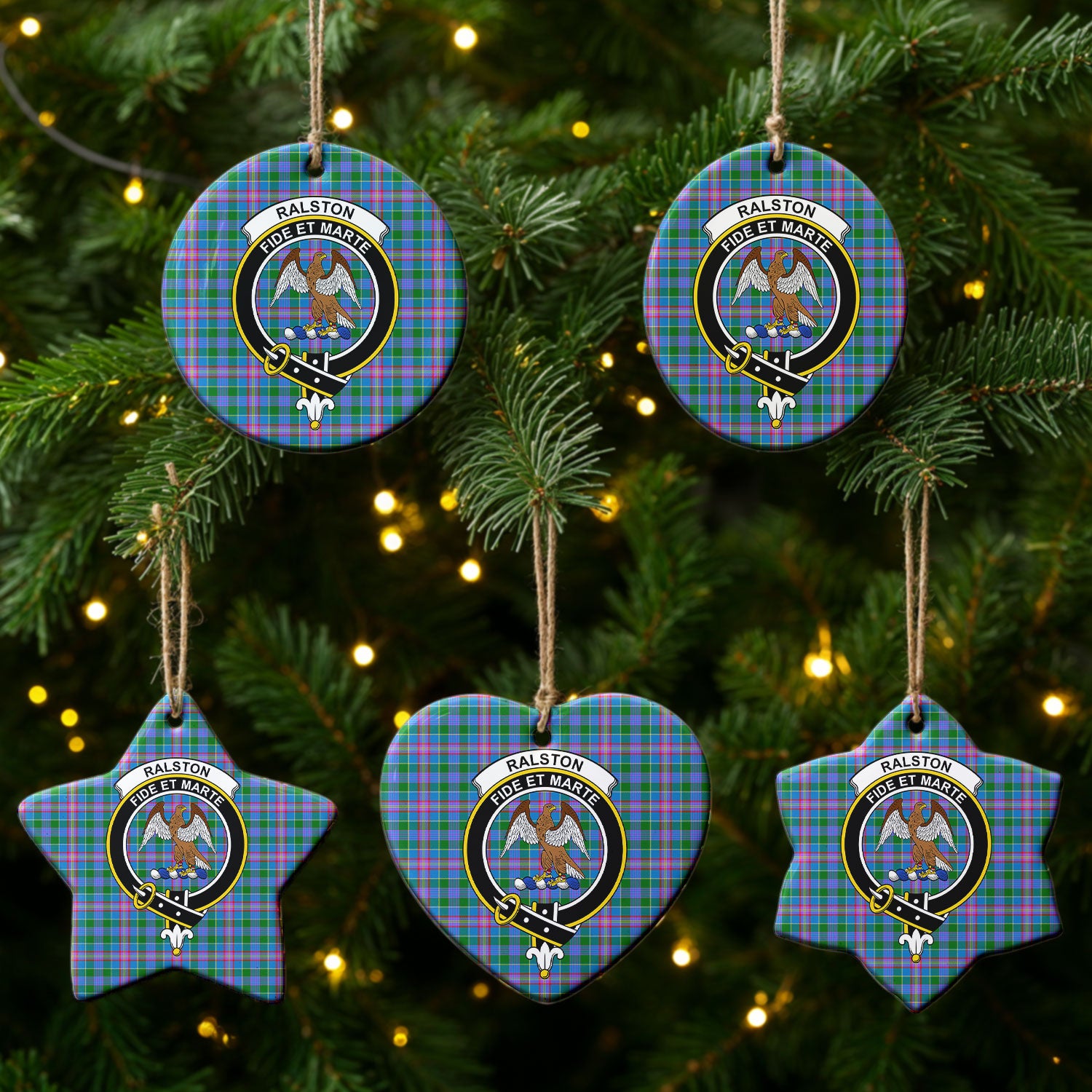 Ralston Tartan Crest Christmas Ceramic Ornament