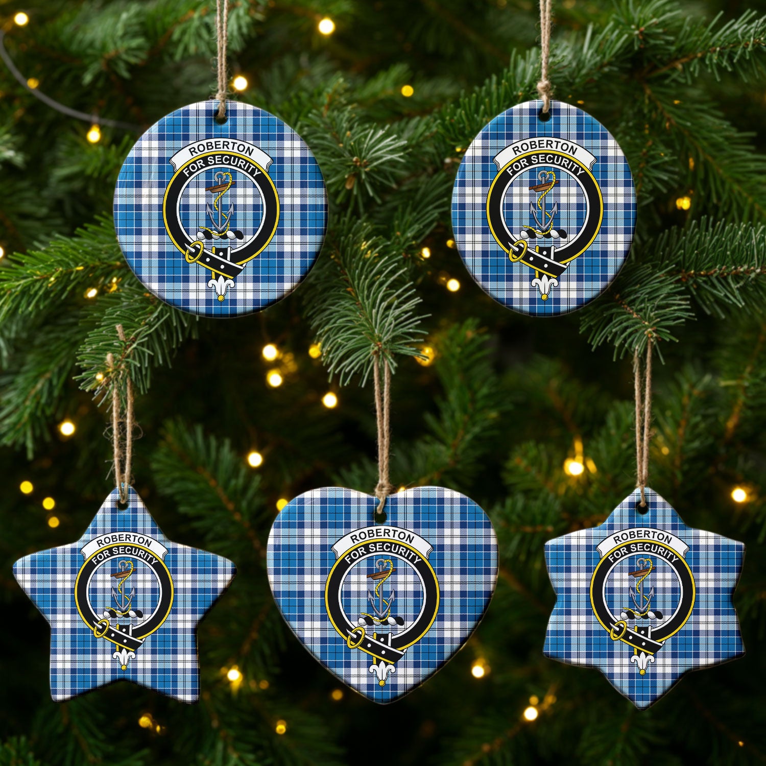 Roberton Tartan Crest Christmas Ceramic Ornament