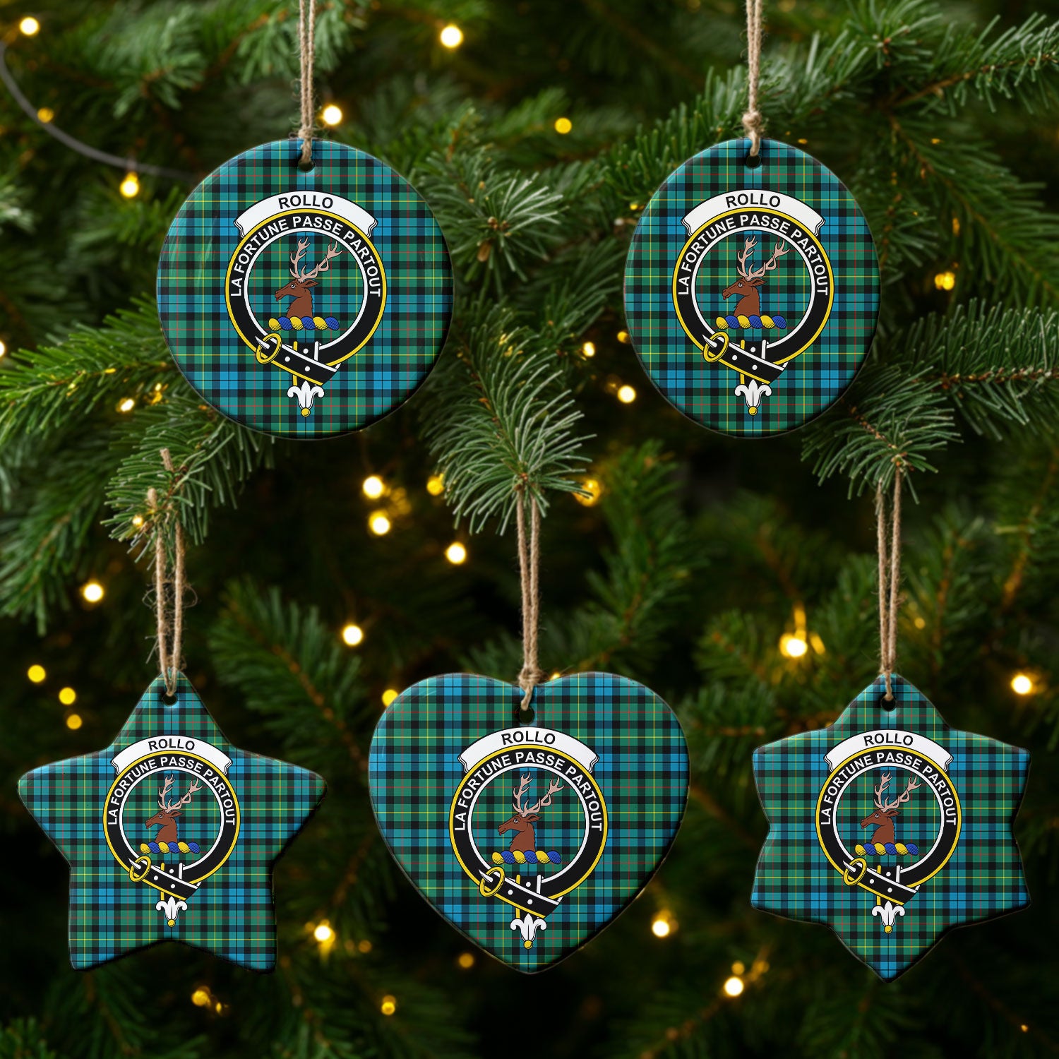 Rollo Ancient Tartan Crest Christmas Ceramic Ornament