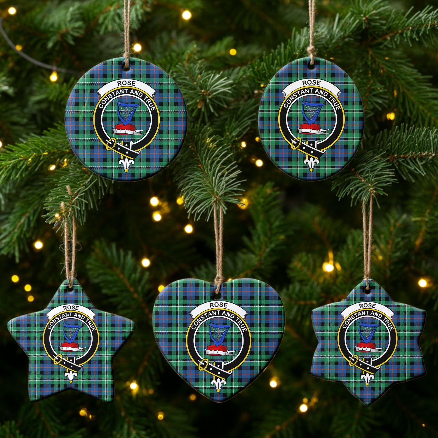Rose Hunting Ancient Tartan Crest Christmas Ceramic Ornament