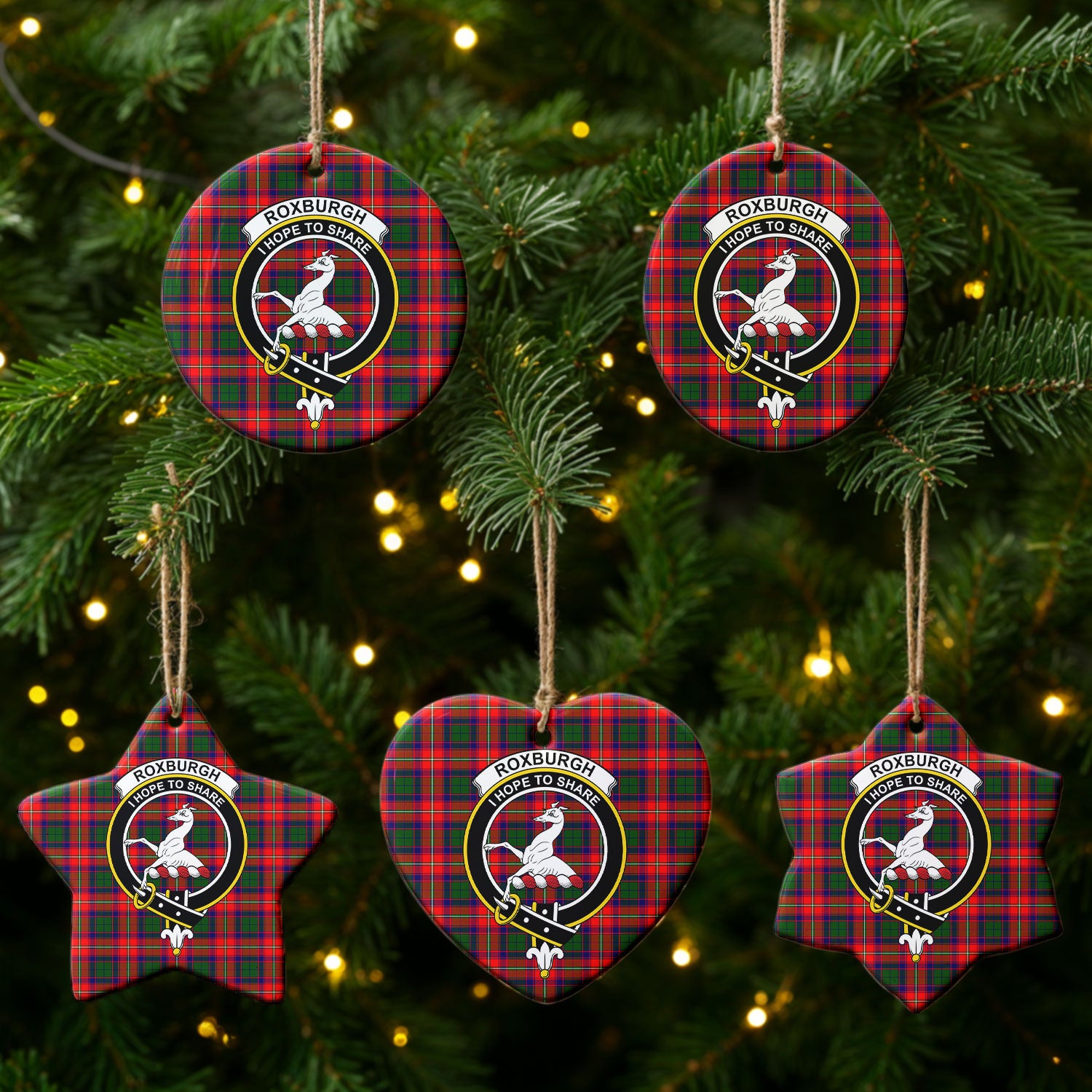 Roxburgh District Tartan Crest Christmas Ceramic Ornament