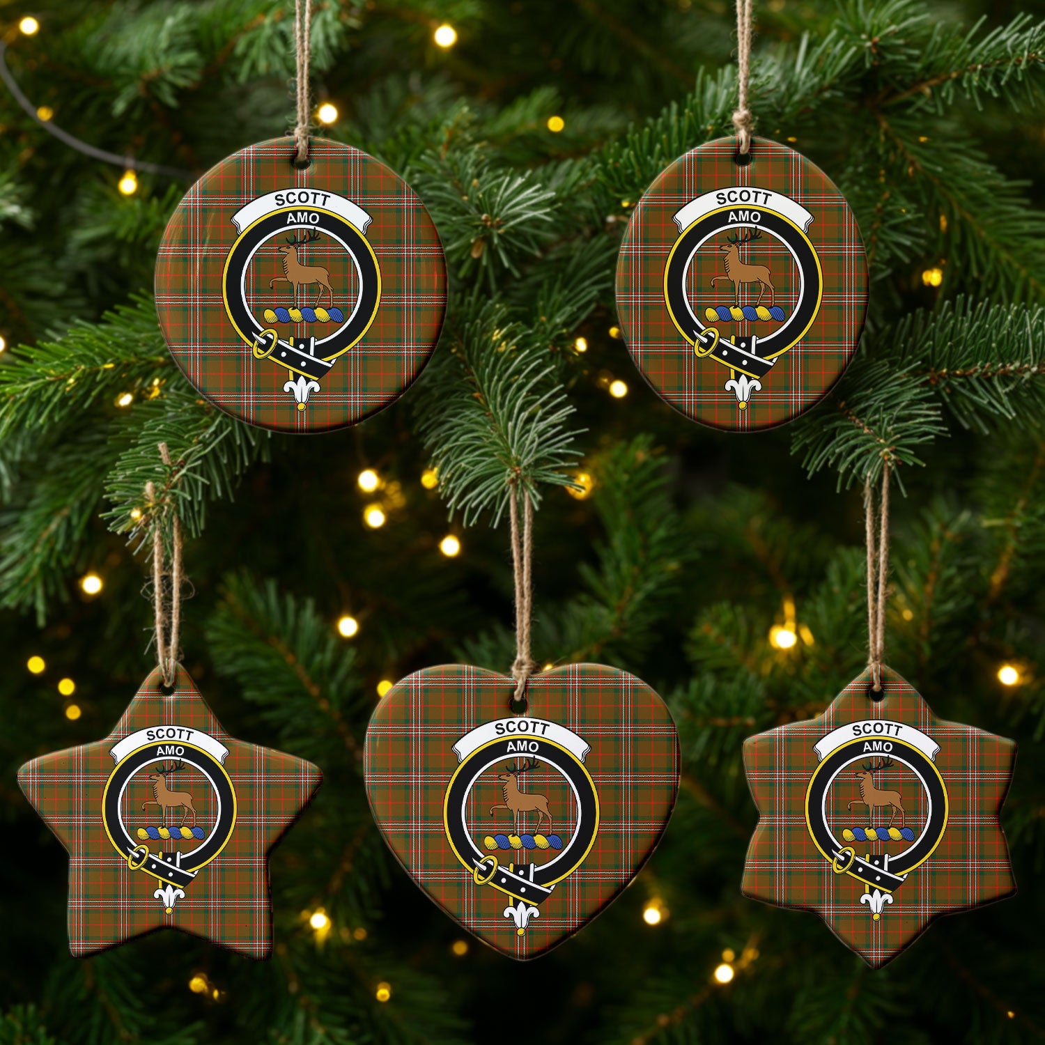 Scott Brown Modern Tartan Crest Christmas Ceramic Ornament