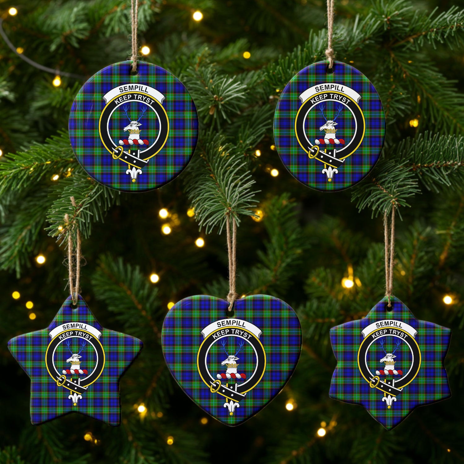 Sempill Modern Tartan Crest Christmas Ceramic Ornament