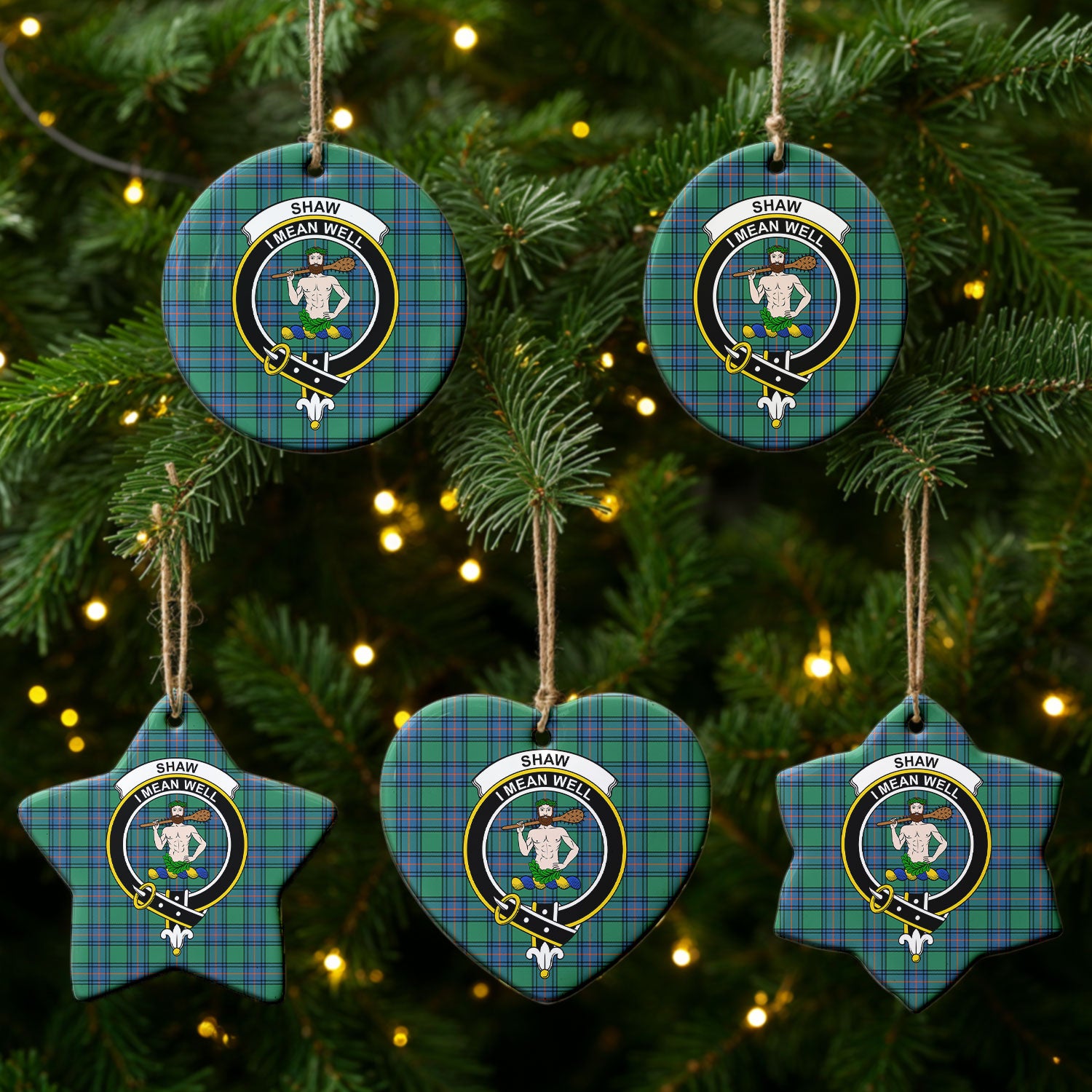 Shaw (of Sauchie) Ancient Tartan Crest Christmas Ceramic Ornament