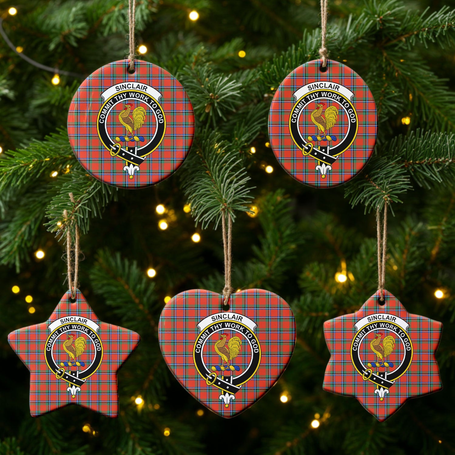Sinclair Ancient Tartan Crest Christmas Ceramic Ornament