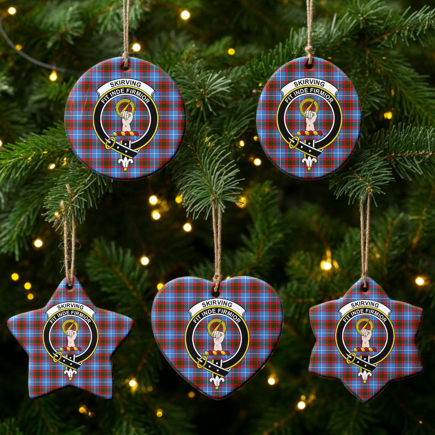 Skirving Tartan Crest Christmas Ceramic Ornament