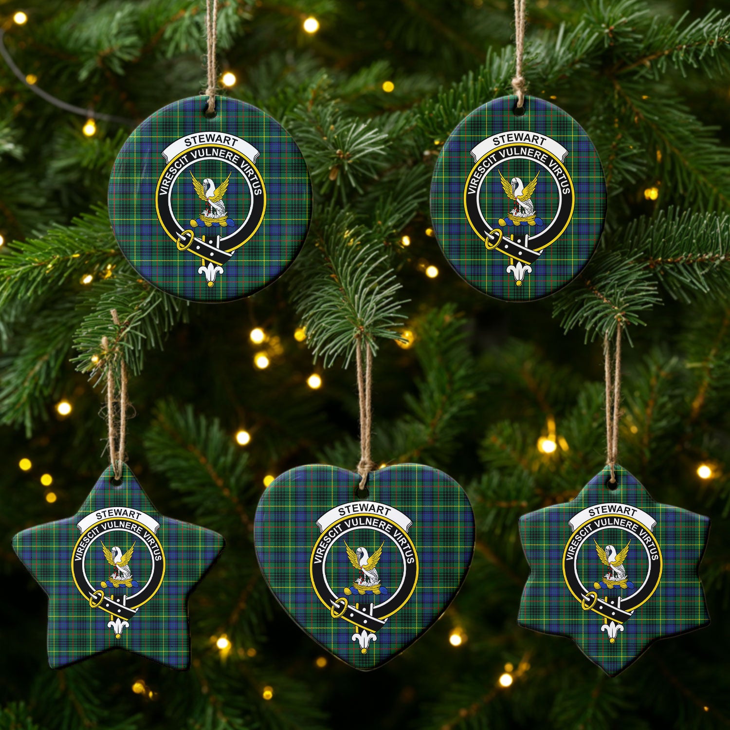 Stewart Hunting Modern Tartan Crest Christmas Ceramic Ornament