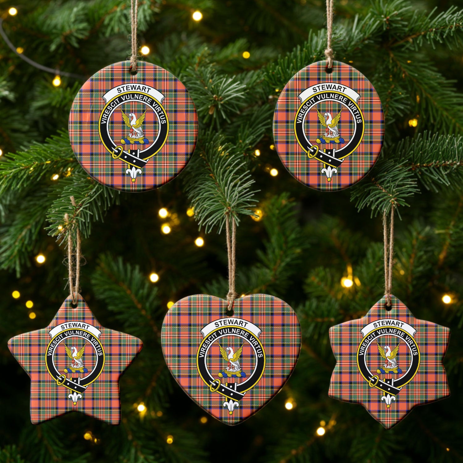 Stewart Royal Ancient Tartan Crest Christmas Ceramic Ornament