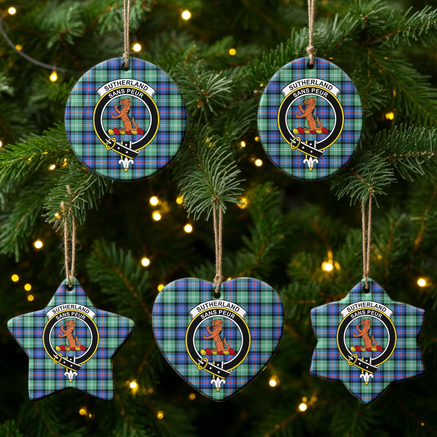 Sutherland Old Ancient Tartan Crest Christmas Ceramic Ornament