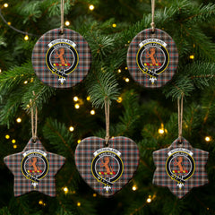 Sutherland Weathered Tartan Crest Christmas Ceramic Ornament