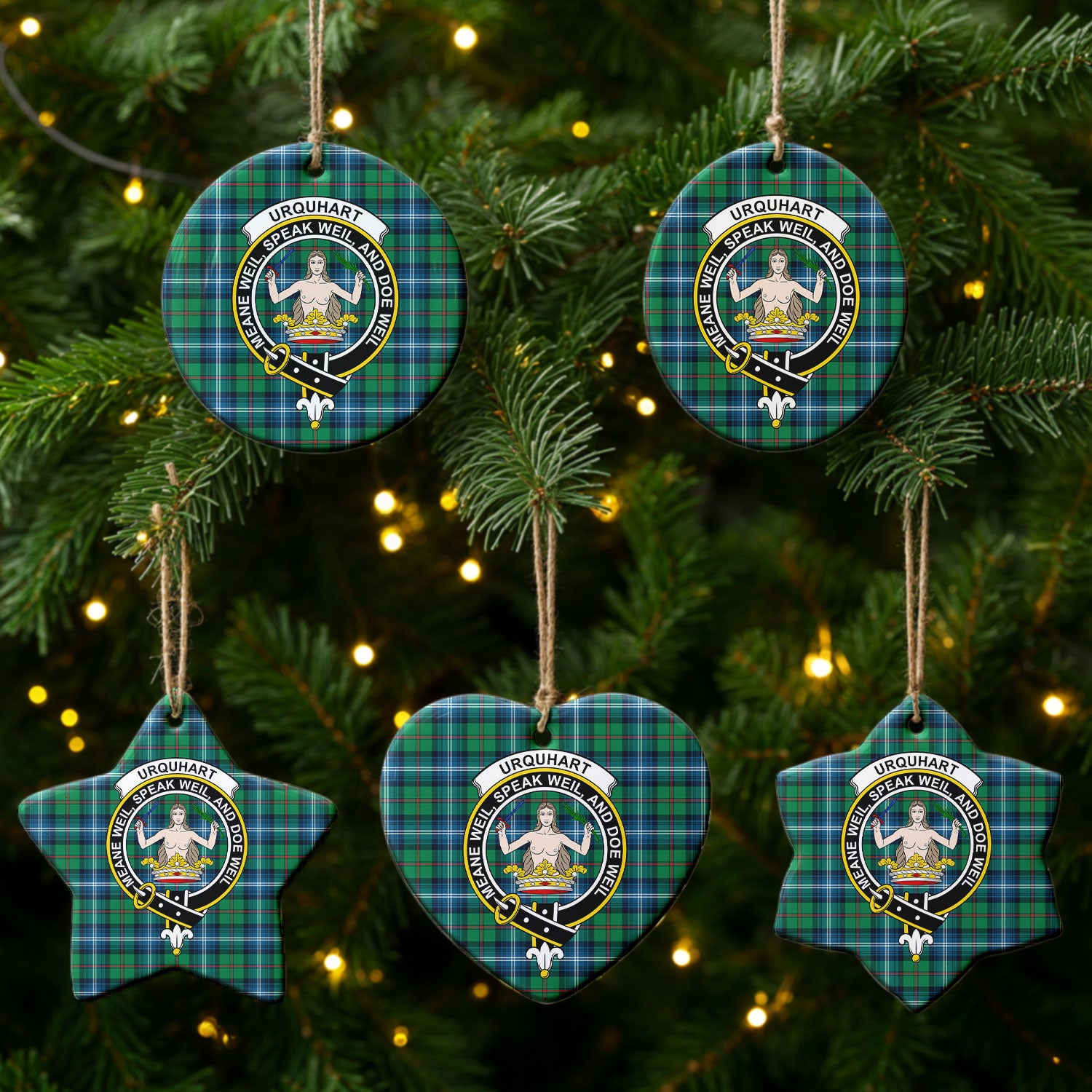 Urquhart Ancient Tartan Crest Christmas Ceramic Ornament