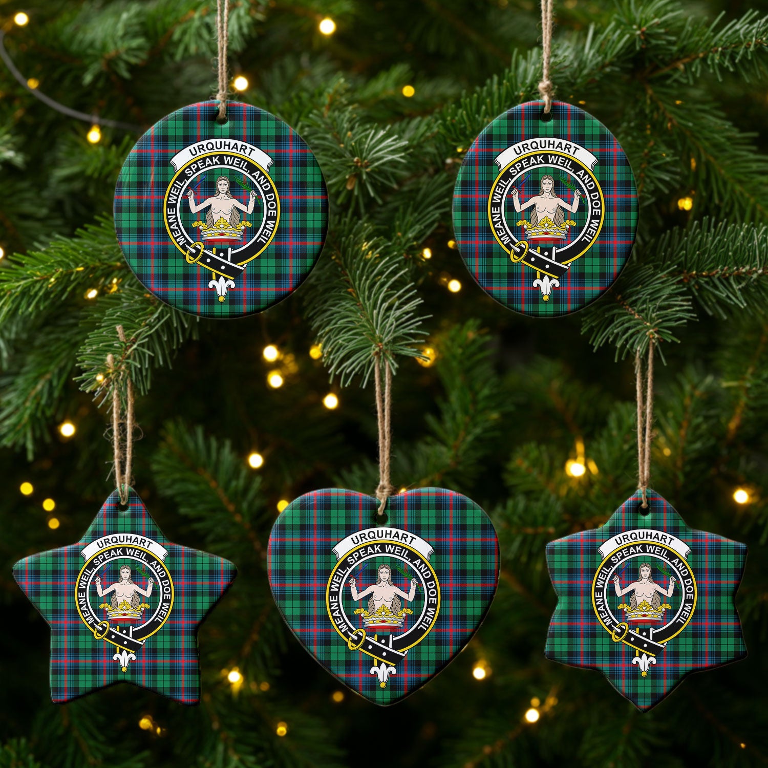 Urquhart Broad Red Ancient Tartan Crest Christmas Ceramic Ornament