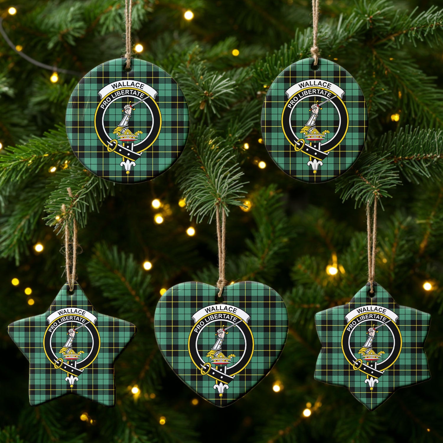 Wallace Hunting Ancient Tartan Crest Christmas Ceramic Ornament