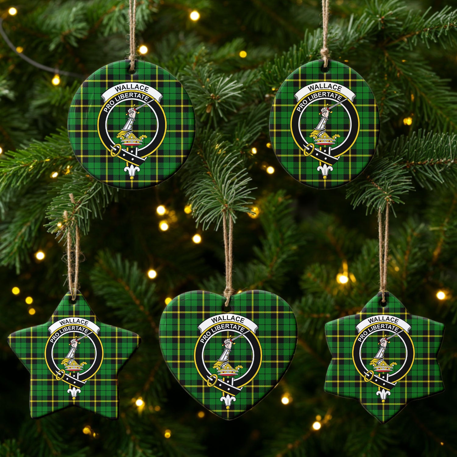 Wallace Hunting Modern Tartan Crest Christmas Ceramic Ornament