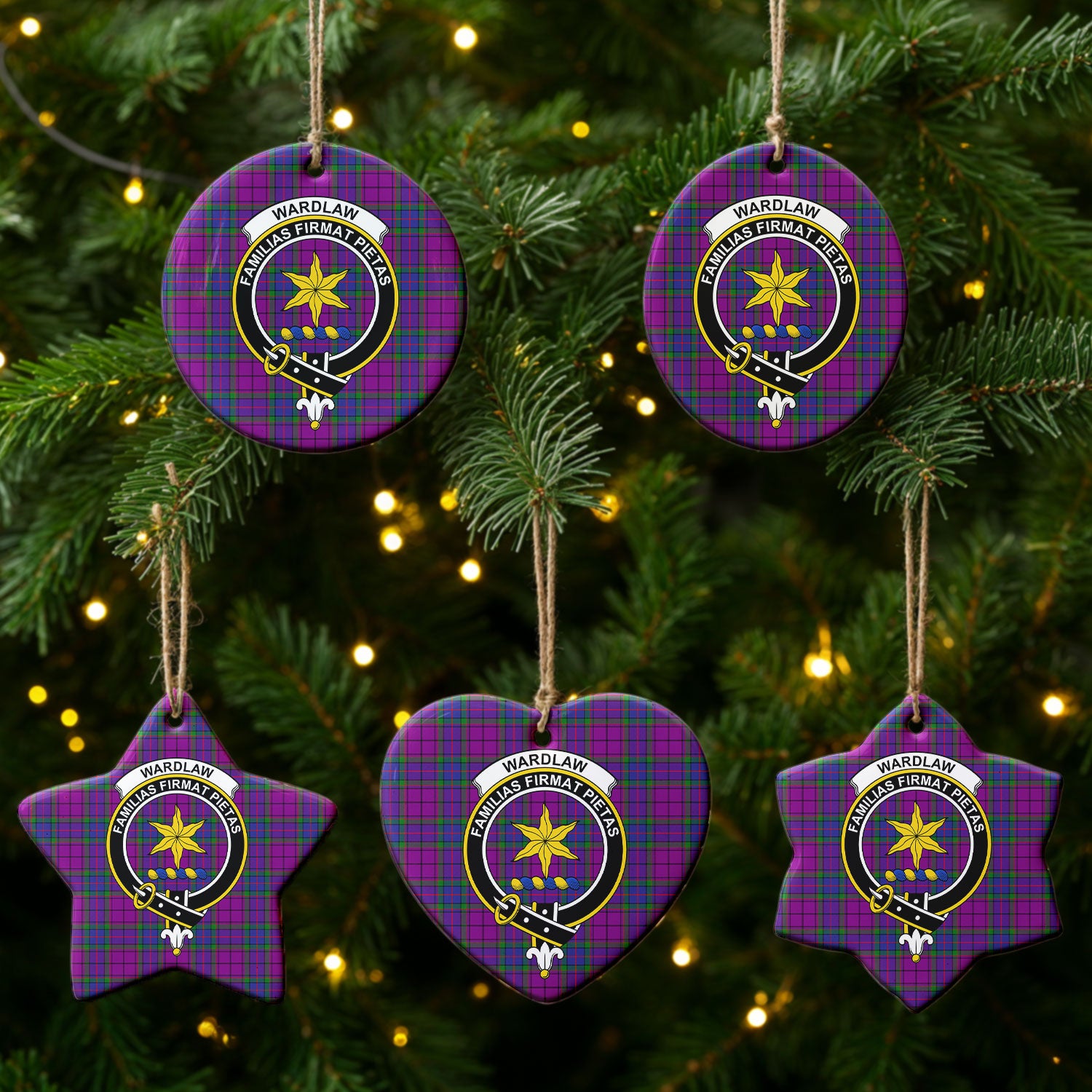 Wardlaw Modern Tartan Crest Christmas Ceramic Ornament