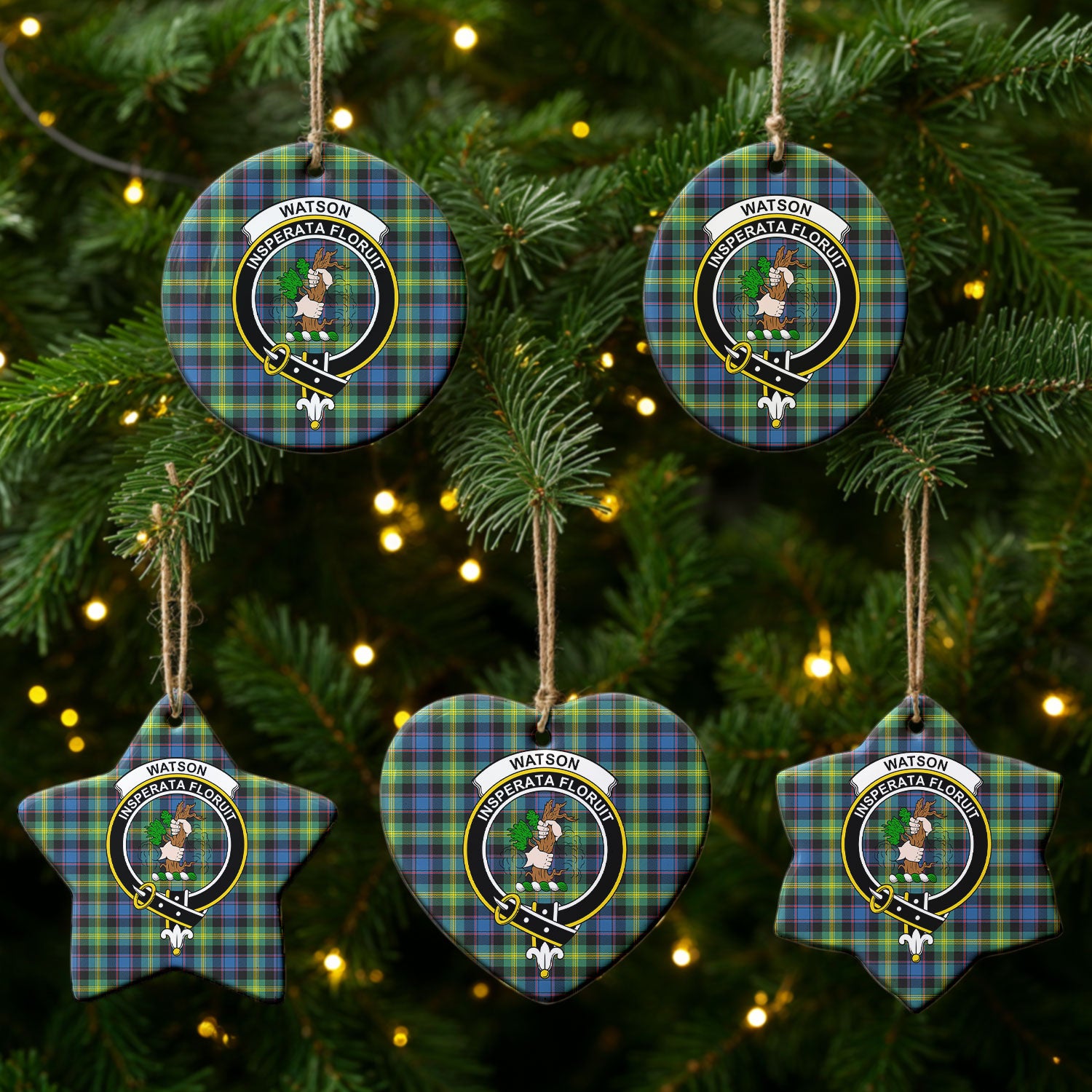 Watson Ancient Tartan Crest Christmas Ceramic Ornament