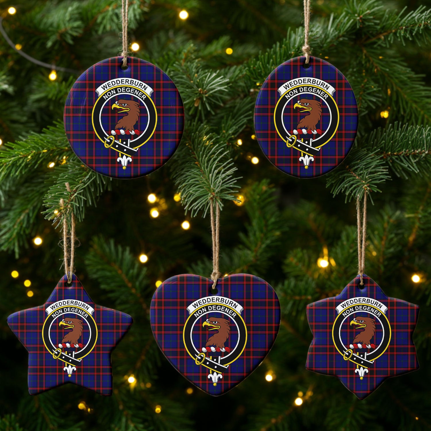 Wedderburn Tartan Crest Christmas Ceramic Ornament