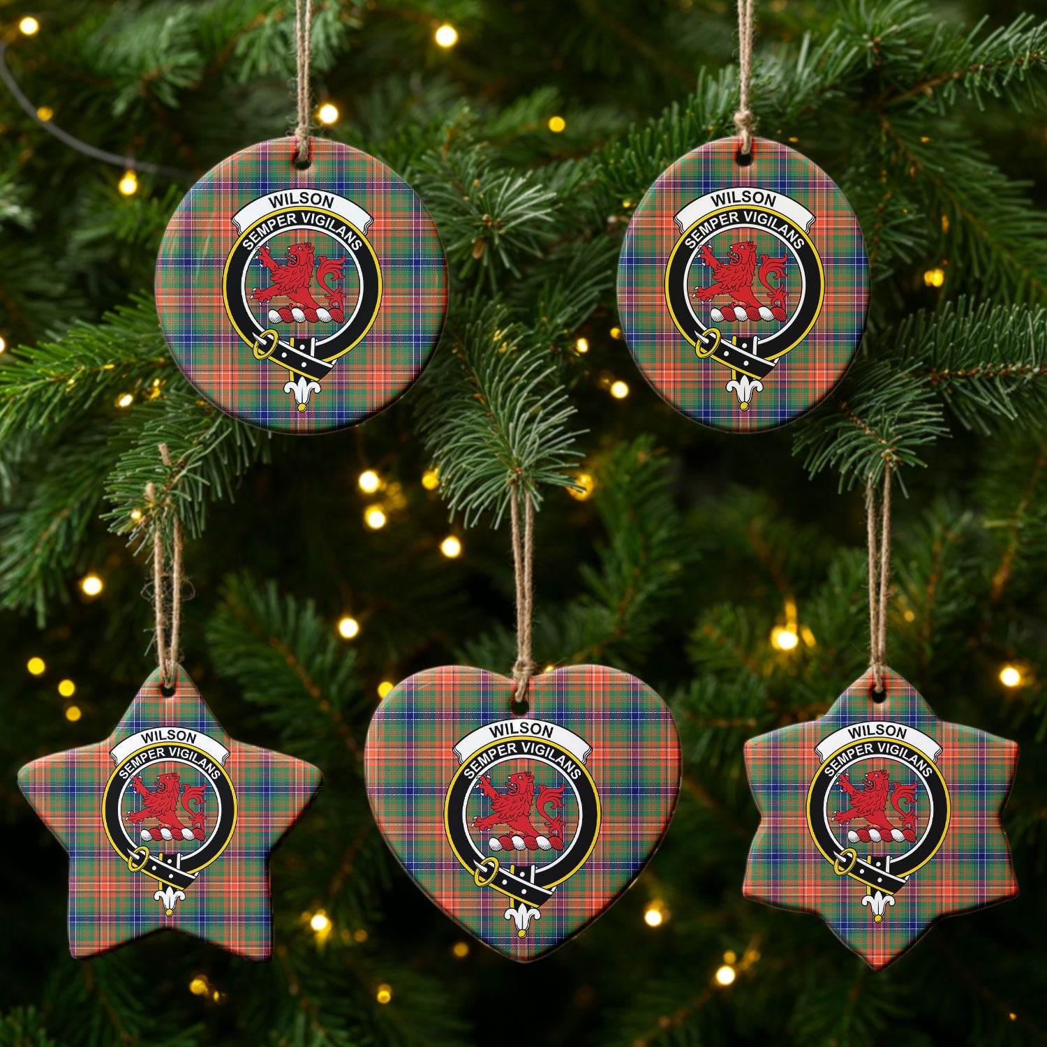Wilson Ancient Tartan Crest Christmas Ceramic Ornament
